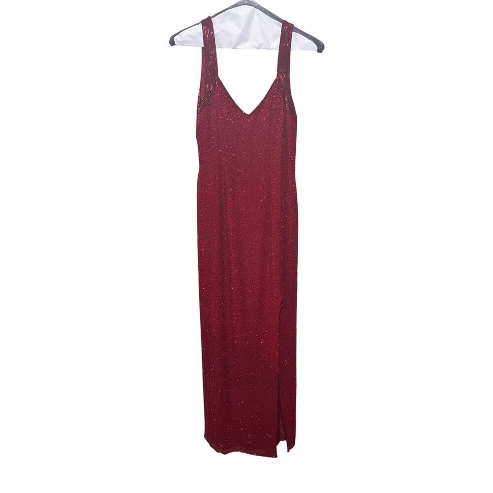 Vintage 100% Silk Red Beaded  Dress Gown